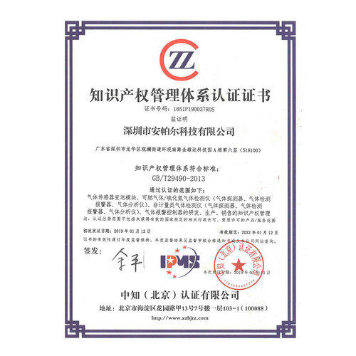 知识产权管理体系认证证书
